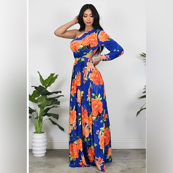 High Quality One Shoulder Floral Maxi Summer Spring Vacation Dress - Picture 2 of 3